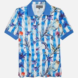 Paisley & Gray Men’s Blue Floral Slim Fit Stretch Collared Polo Shirt Size Small